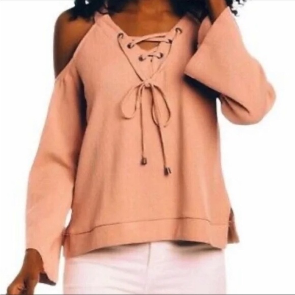J.O.A. Off Shoulder Peach Top Lace Up Front - Picture 12 of 12
